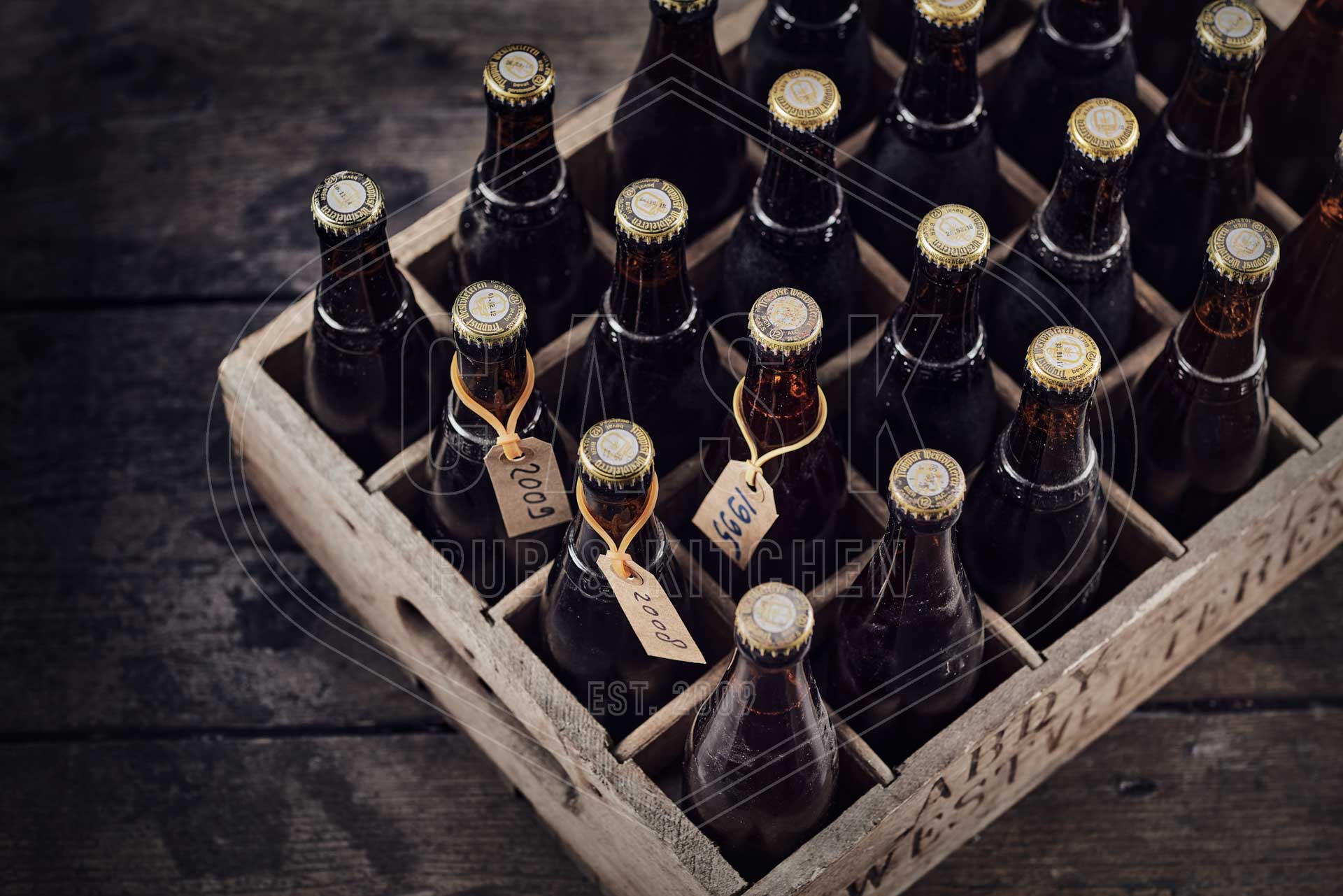 Close up of Yellow Trappist Westvleteren bottle caps